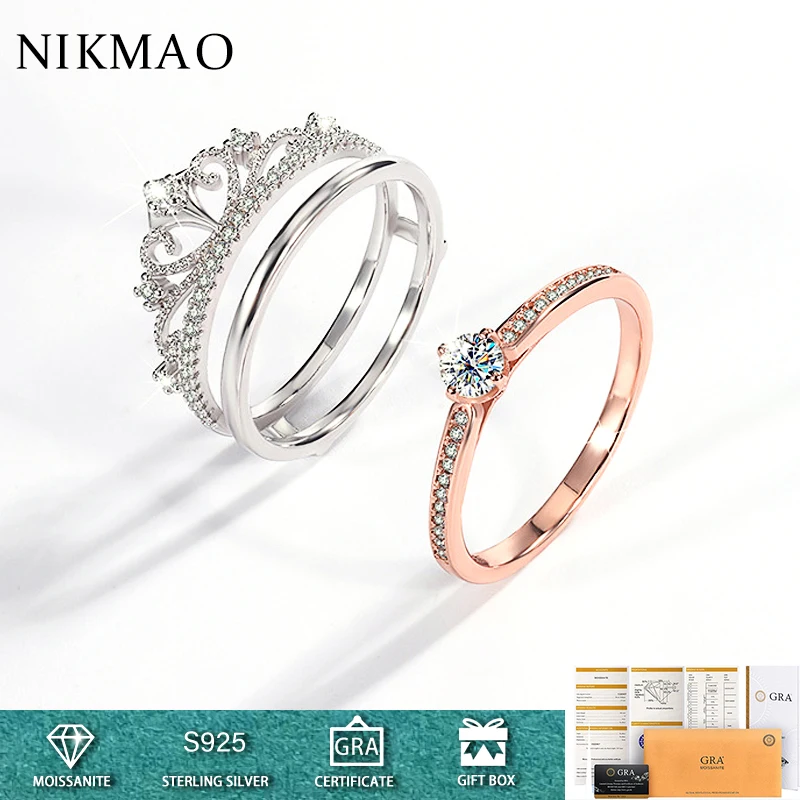 

4MM Trendy Luxury Real Moissanite Diamond Crown Rings for Women Anniversary Party Fine Jewelry Gifts 925 Sterling Silver Ring