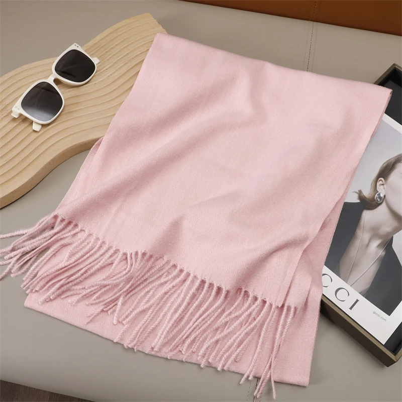51 farbe Solide Frauen Winter Schal Warm Verdicken Kaschmir Schal Außen Quasten Pashmina Dame Wrap Winddicht Schals Mode Luxus – Detail 24