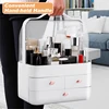Large Capacity White/Pink Cosmetic Organizer with Transparent Drawers, Elegant Plastic Jewelry Storage Box for Desktop Vanity 3