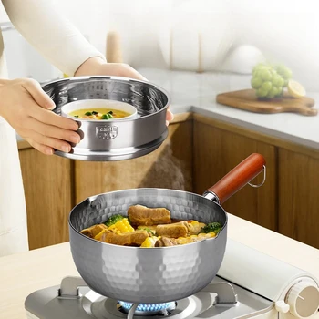 18/10 Stainless Steel Soup & Noodles Cook Pot with Solid Wood Handle 1