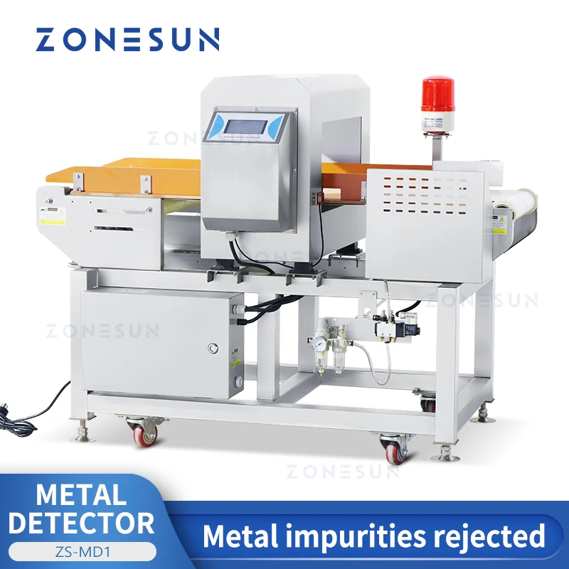 ZONESUN ZS-MD1 Metal Detector Checker Food Safety Ferreous Nonferreous Steel Impurity Rejected Rejection Bin  Production Process