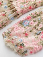 Seasixiang-فستان ماكسي شبكي عتيق بطول الأرض للنساء ، رقبة دائرية ، كم فانوس ، تطريز زهور ، موضة ، خريف ، حفلة 1