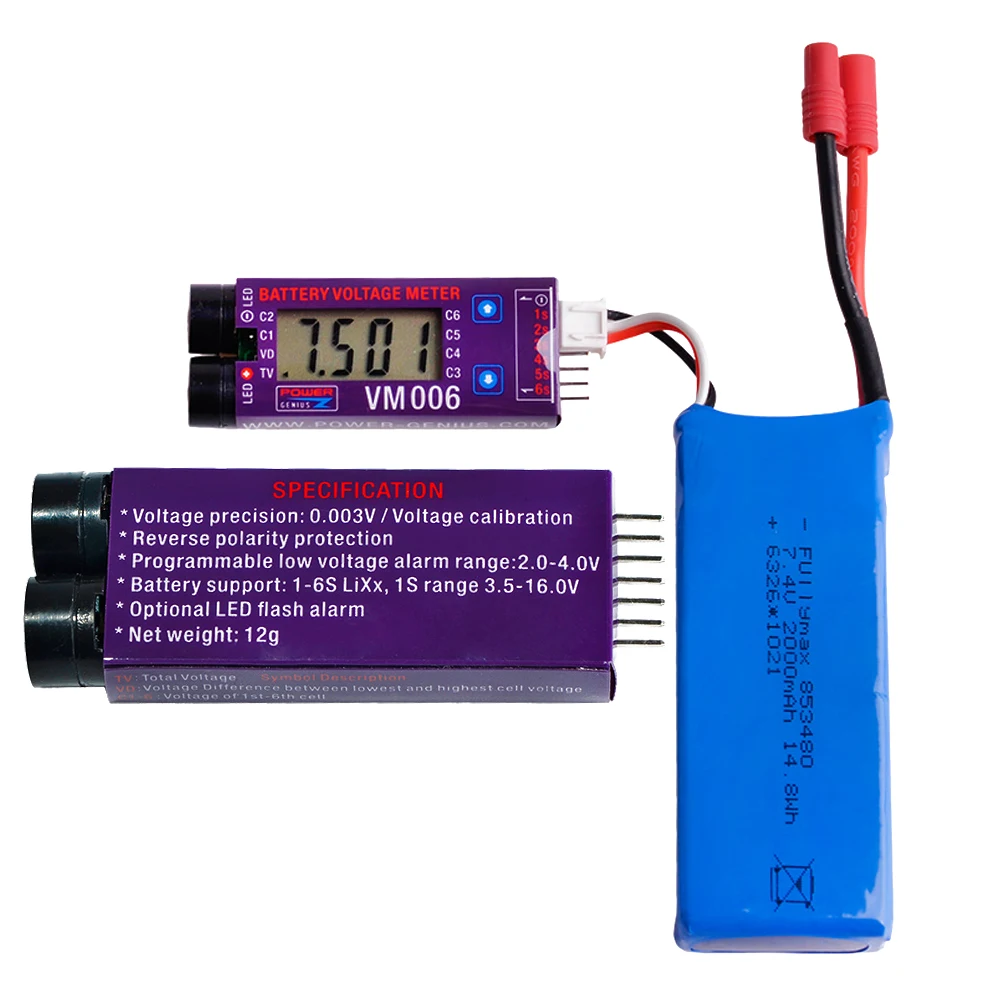 RC Battery Voltage Meter 1pcs Voltage Meter VM006 1-6S LiPo Battery Accurate Battery Voltage Meter LCD Liquid Crystal Display Alarm RC