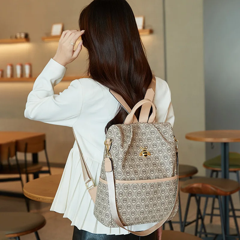 Ladies Backpack Square Vertical Bag Women's Three Wide Shoulder Strap Knapsack Bag Soft Handle Single Printed Shoulder Bag 4