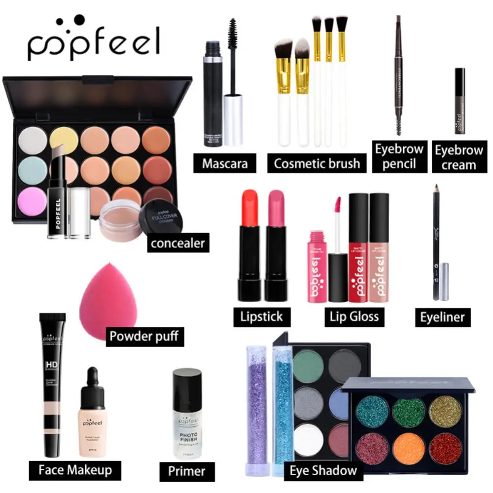 8PCS Women's Makeup Set Eyeshadow Concealer Lip Gloss Lipstick Dyed Eyebrow Concealer Brush Makeup Combo Set Korean Cosmetics