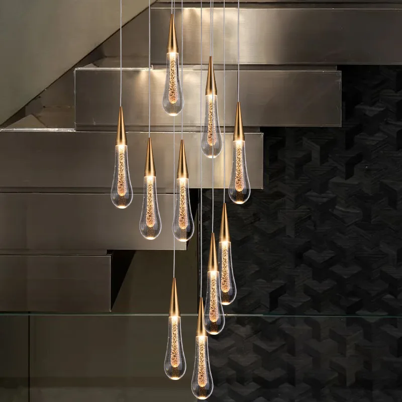 Crystal LED Pendant Lights for Bedroom Dining Room Bar Water Drop Chandelier Stair Lamp Interior Decoration Hanging Lamps