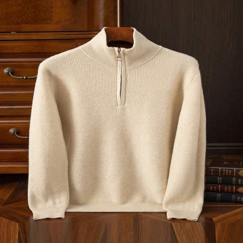 

Casual thickening men's 100 pure wool sweater pullover half turtleneck zip-up shirt autumn and winter plus size cashmere sweater
