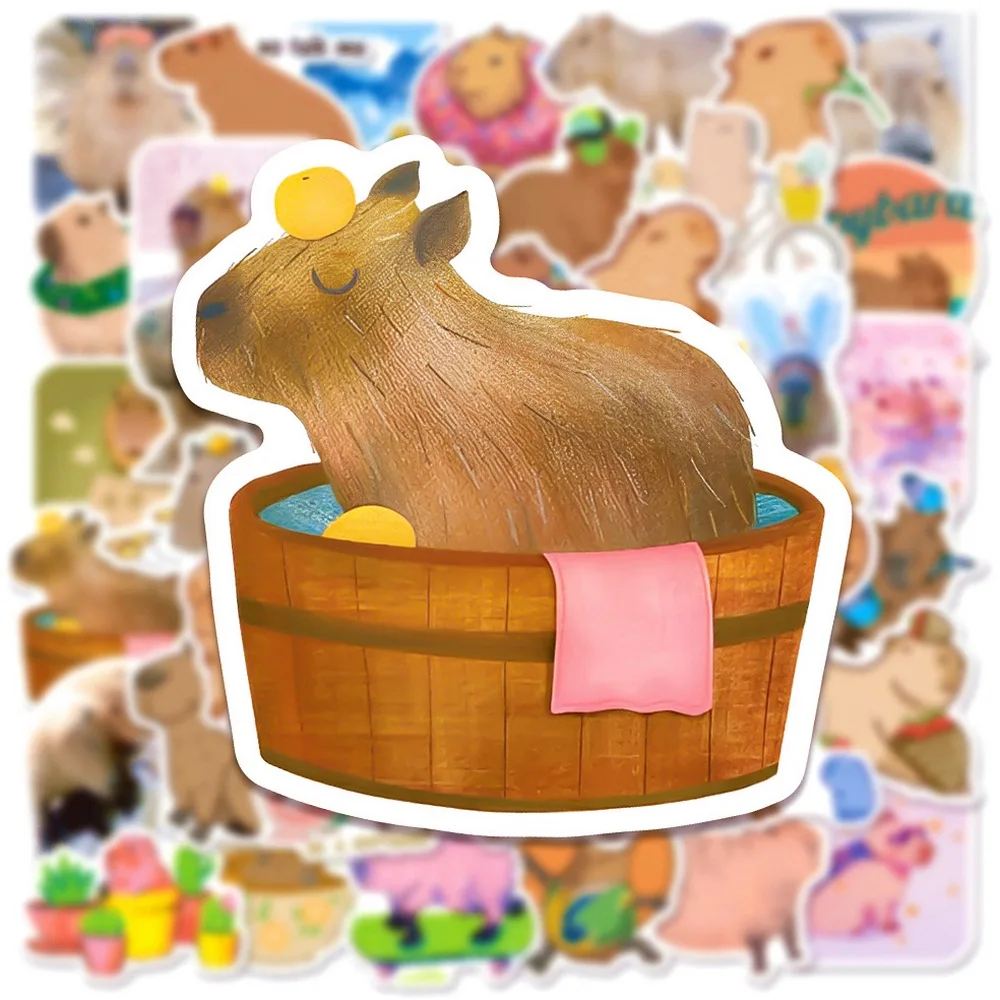 50 Stück süße Capybara-Aufkleber, Notebook, Laptop, Handy, Gepäck, Skateboard, Auto, Fahrrad, Cartoon, braune Tiere, Aufkleber für Kinderspielzeug – Detail 3