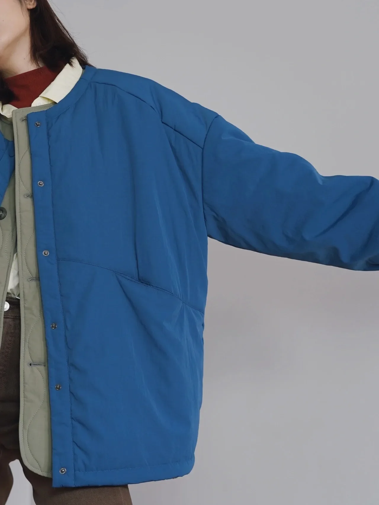 Autumn Winter Thick Loose-Fitting Blue Cotton-Padded Coat