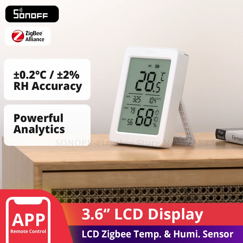 SONOFF SNZB-02DR2 AirGuard TH 3,6'' LCD Zigbee Temperatur-Feuchtigkeitssensor App-Überwachung funktioniert mit Apple Home über Matter Bridge