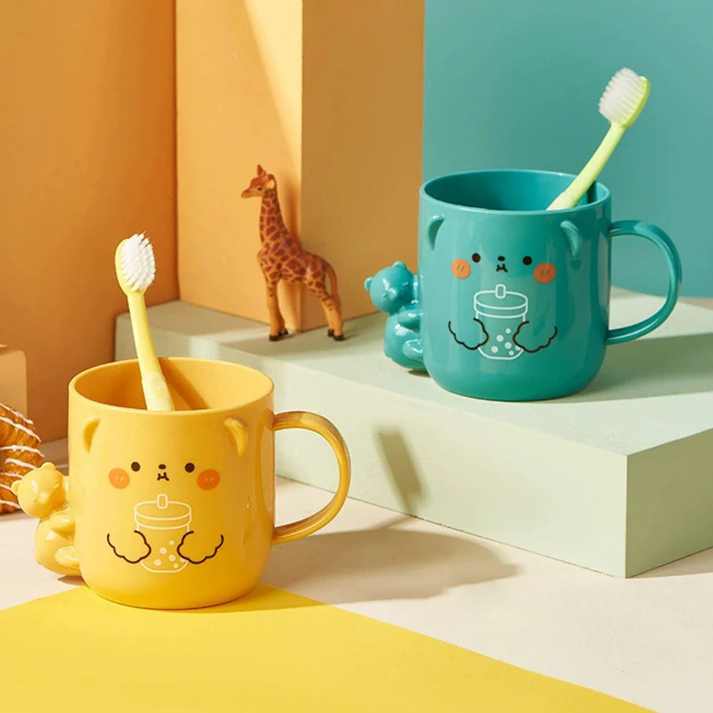 2 Pcs Children's Plastic Mug Cute Bathroom Cup Mouthwash for Cartoon Kids Toothbrush Adorable