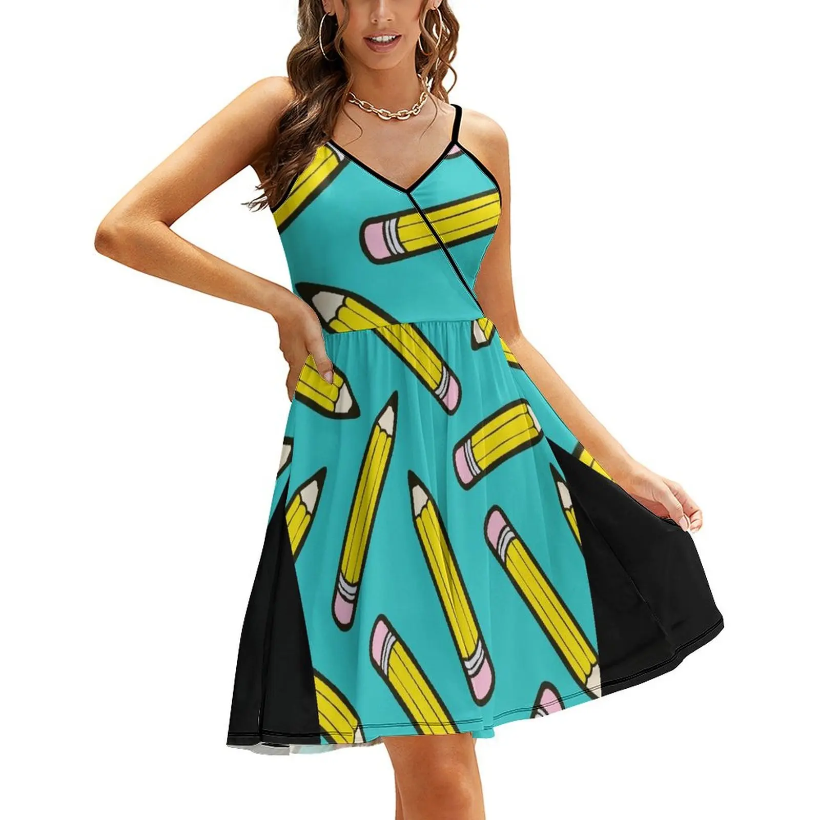 

Pencil Power Blue Pattern Sling Dress Woman fashion Women's skirt