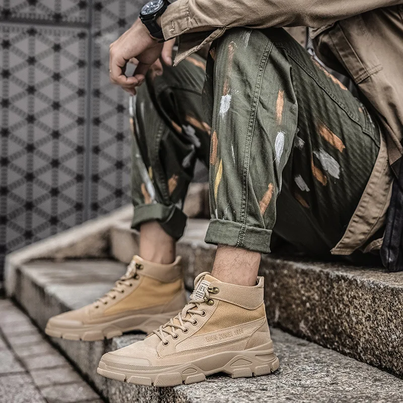 New Fashion Outdoor Tooling Boots Trendy Men's High-top Simple Military Training Shoes Versatile and Comfortable Casual Shoes