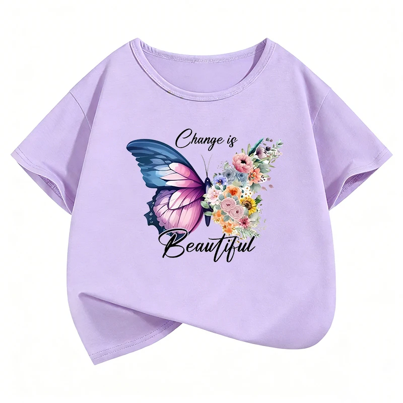 변화는 아름답다 버터풀 티셔츠 패션 티셔츠 소녀 여름 옷 반팔 탑 티셔츠 귀여운 아동복