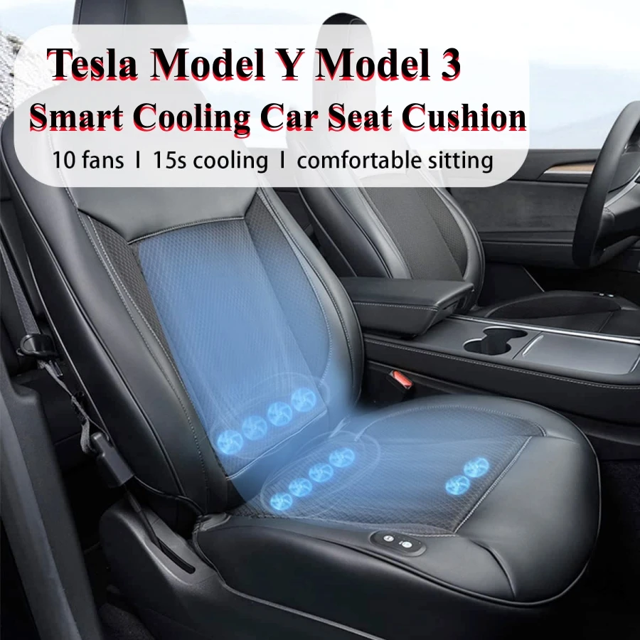 

Upgrade Tesla Model Y Model 3 Smart Cooling Car Seat Cushion for Summer Driving Breathable Seat Cover With 10 Fans 15s Cool Down