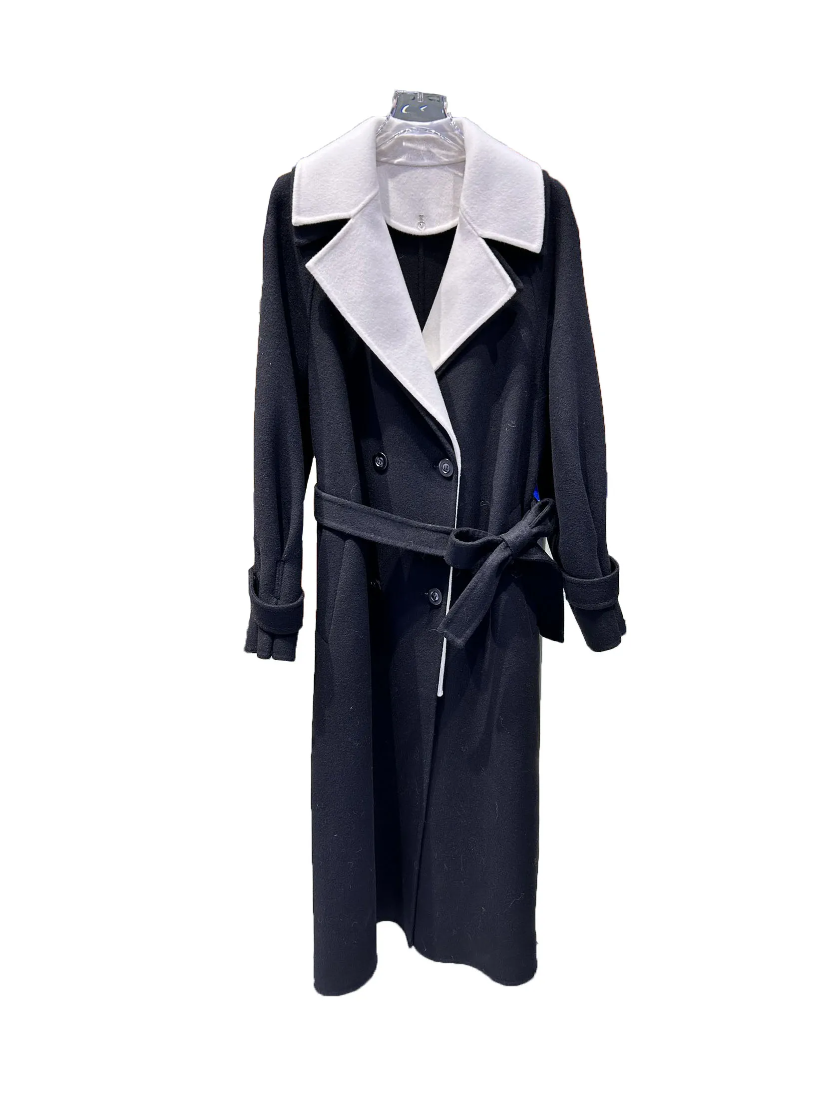 

Tweed jacket lapel long with belt loose fit double-breasted design warm and cozy 2023 winter new 1211