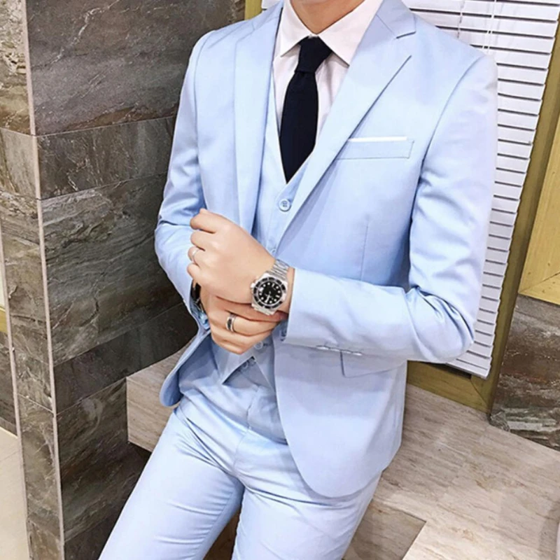 

Men Suit Formal Set Fashion Slim-Fit Lapel Stylish Buttons Pockets Blazer Wedding Boutique Men Dress Suit Three-piece 2024