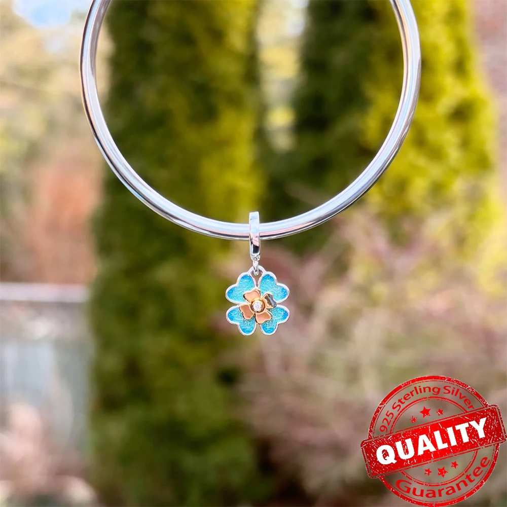 Blue 925 Sterling Silver Galaxy Star & Moon Murano Charm Fit Original Bracelet Lucky Cyan Clover Charm DIY Necklace Jewelry 2