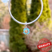 Blue 925 Sterling Silver Galaxy Star & Moon Murano Charm Fit Original Bracelet Lucky Cyan Clover Charm DIY Necklace Jewelry 2