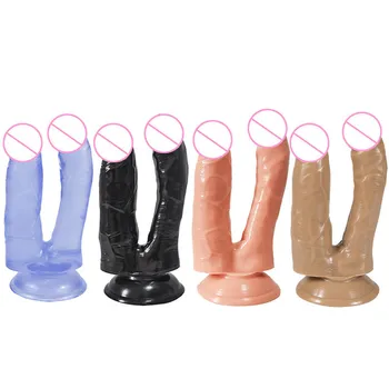 Women Soft Silicone Suction Cup Double Penetration Dildo Penis Erotic Sex Toy For Lesbian Femeal Hand Free 4 Colors 2