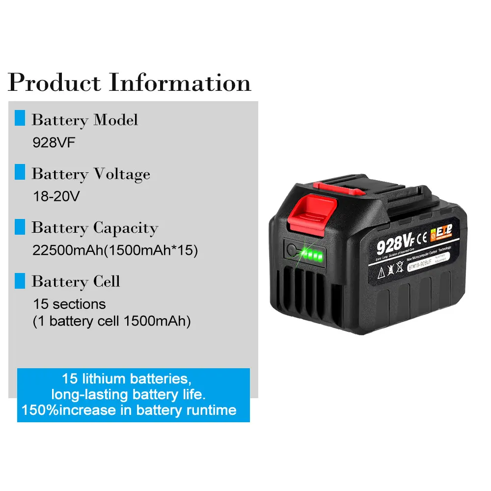 Power Tool Battery 20000mAh Rechargeable 388VF 18V Lithium For Makita Electric