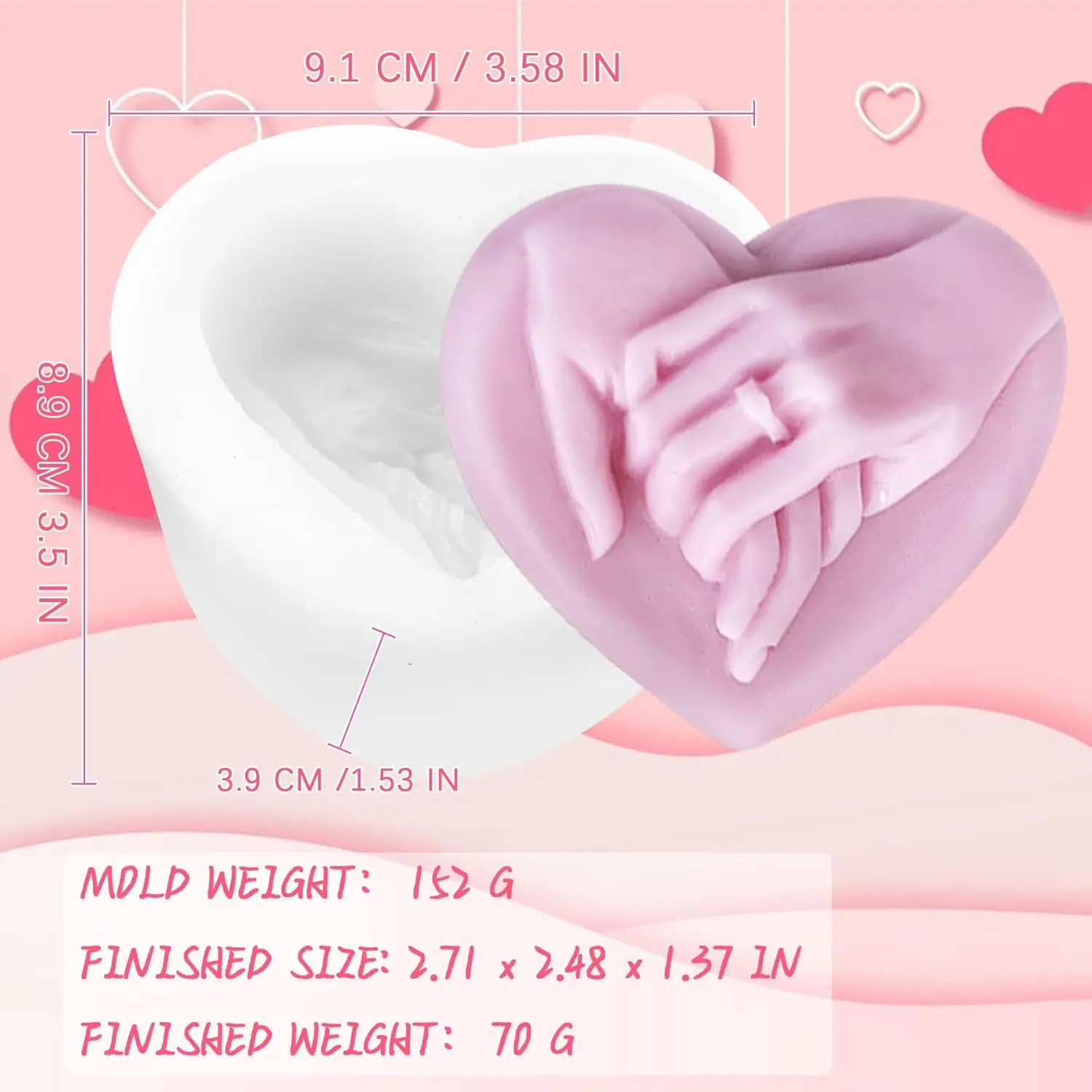 Hand in Hand Soap Molds Heart Silicone Resin Mould for DIY Valentine's Day Homemade Soap Candle Making Polymer Clay Craft