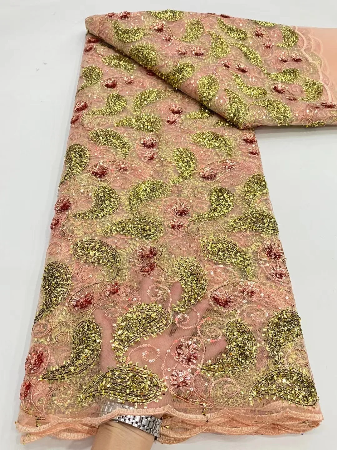 

New Design French Mesh Lace Fabric 2023 High Quality African Sequins 5 Yards Lace Fabric Nigerian For Women Party Cloth Dresses