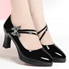 2024 New Fashion Platform High Heels Women Round Toe Black Pu Leather Square Heel Pumps for Party Dress Lady Shoes Zapatos Mujer 1