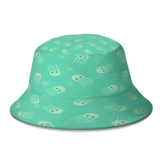 Lime Jellyfish Bucket Hat For Women Men Teenager Foldable Bob