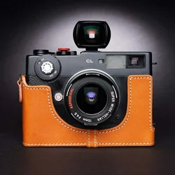 Genuine Leather Camera Half Case Cover Bag (Yellow Brown)