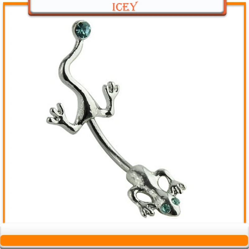 

1pc Gecko belly ring rhinestones navel stud inlaid crystal belly navel jewelry Stainless steel belly button ring alloy navel bar