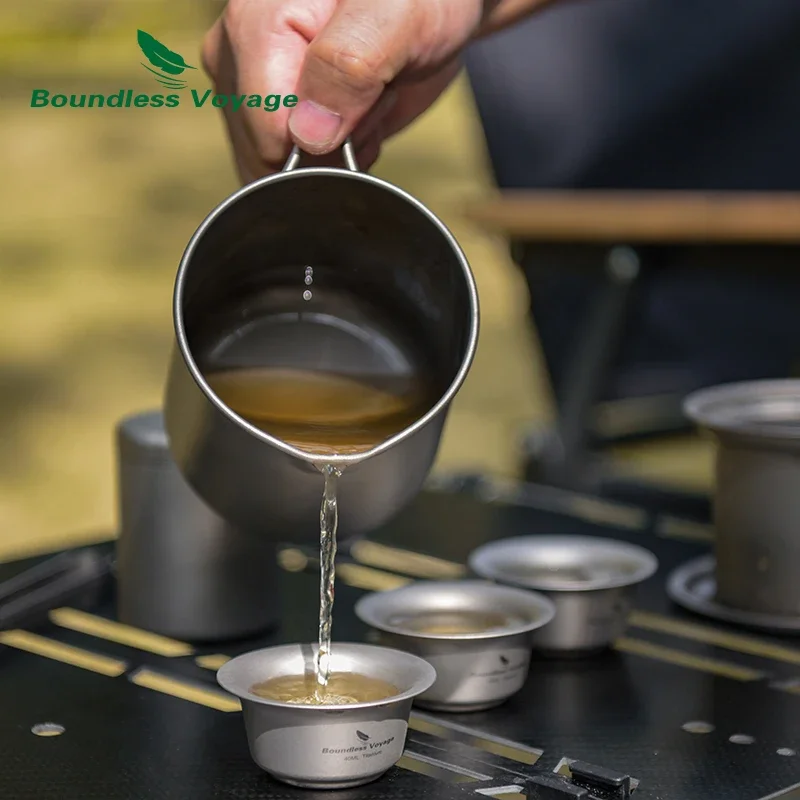 Boundless Voyage 500ml Titanium Teapot Cup Set with Filter Single Layer Coffee Tea Maker Drinking Mug Portable Cookware Teaware