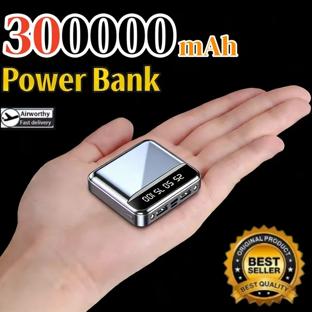 Mini Power Bank 300000mAh, chargeur portable, écran miroir, LED numérique, batterie externe pour iPhone Xiaomi Huawei Samsung 1