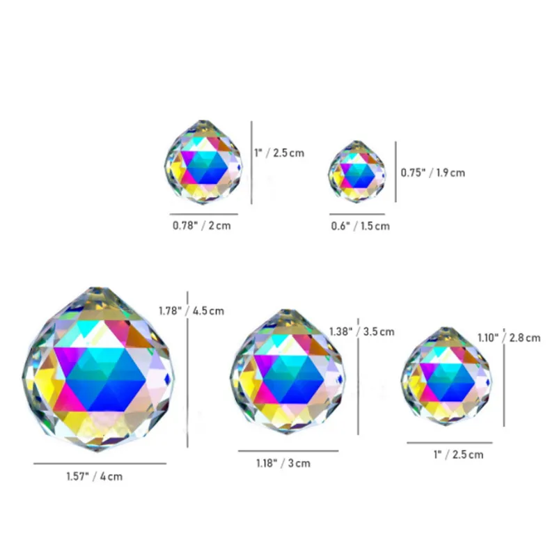 Top Quality 15-40mm Rainbow Faceted Ball Suncatcher Crystal Pendant Glass Fengshui Sphere Christmas Tree Hanging Home Decoration