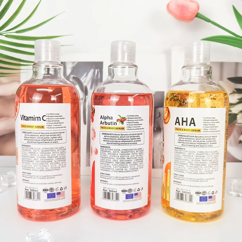 500ml AHA Hyaluronic Vitamin C Arbutin Face Body Serum Dark Spots Corrector Whitening Moisturizing Shrink Pores Repair Skin Care 5