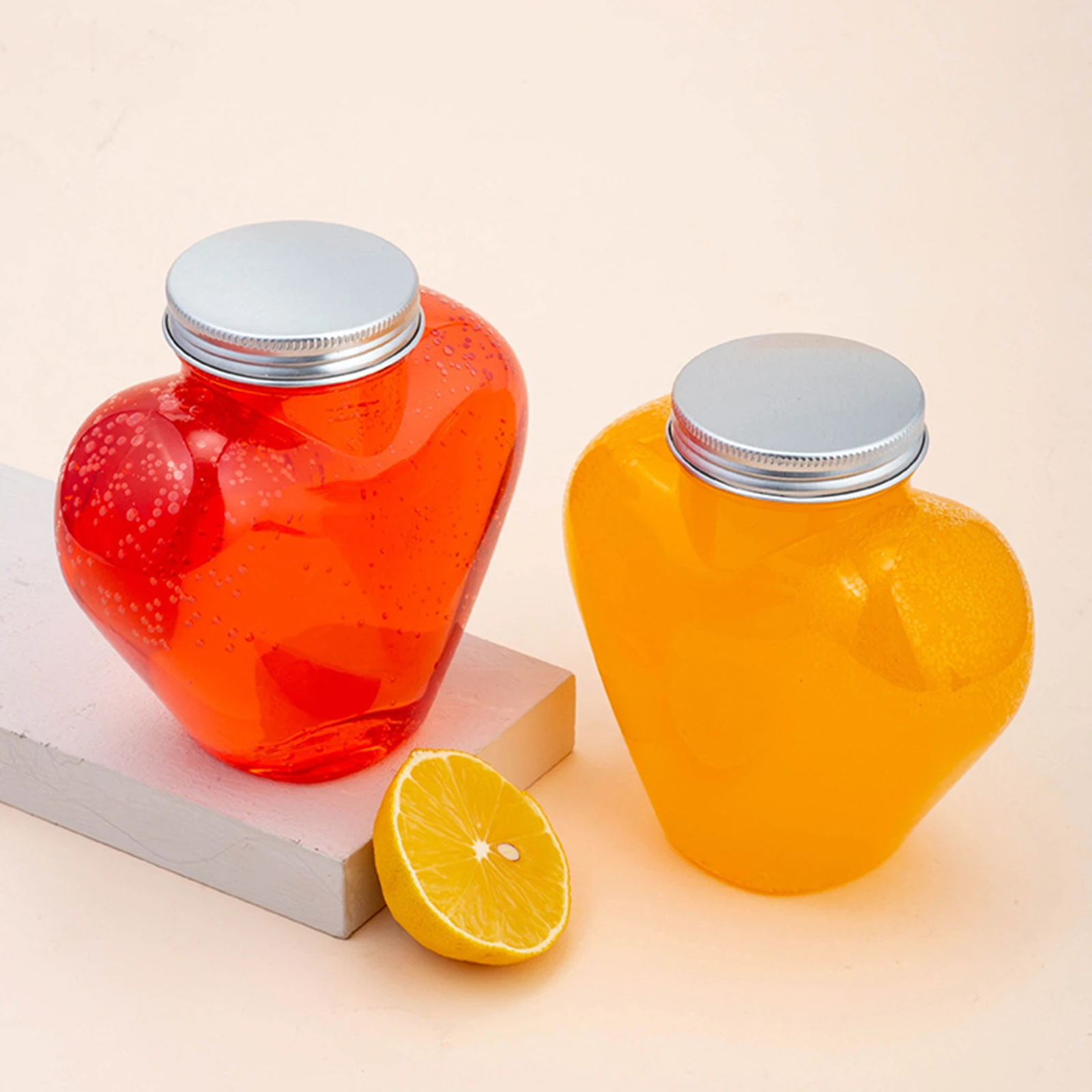 500ML Heart-shaped Clear Cold Drink Bottle Juice Bottles Leakproof Milk Bottles Portable Beverage Water Sealing