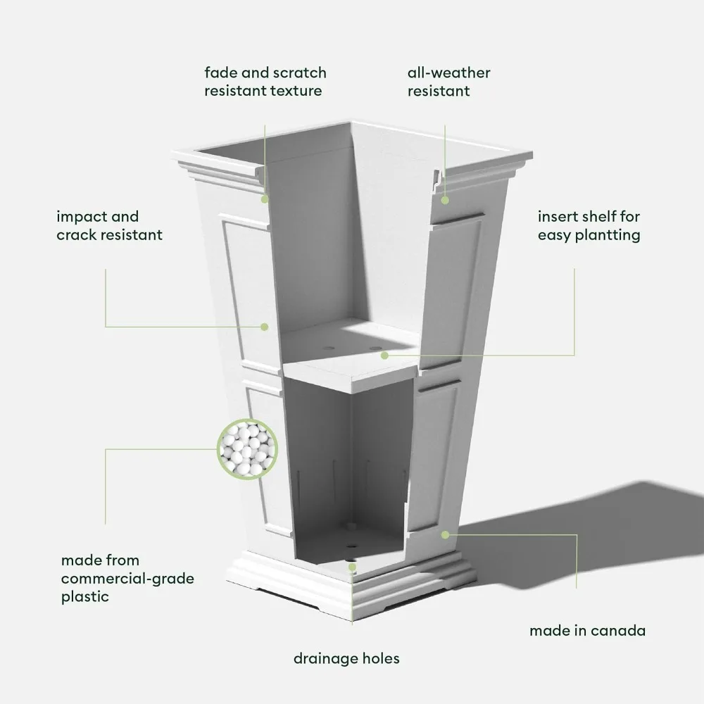 Fairmont Tall Plastic Planter - Large Outdoor Planter for Front Porch Crack Resistant All-Weather Use Classic Estate 3