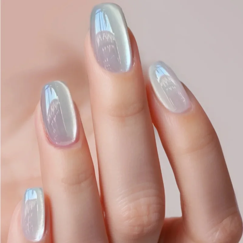 Fake Nails Nail Tips False Nails False Nail Tips 24Pcs Gradient Short Ballet Nails Set with Glue White Simple False Nails Coffin Fake Nail Press on Full Cover Nail Tips
