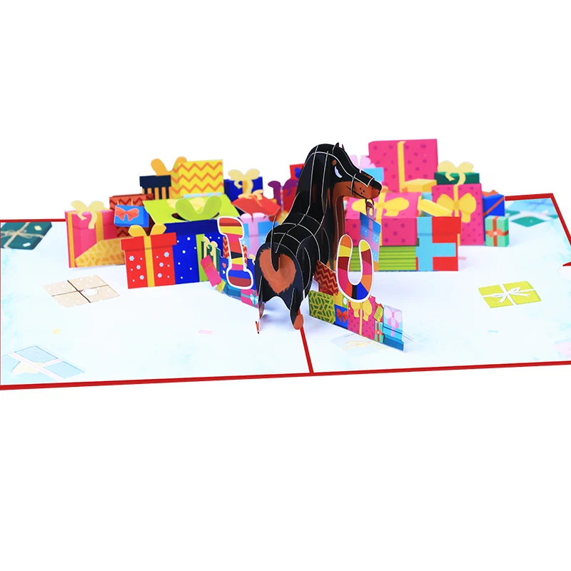 New Designed Dachshund Thinking of You Anniversary Card Laser Cut Handmade Animal 3D Pop Up Greeting Card Paper Gift and Craft