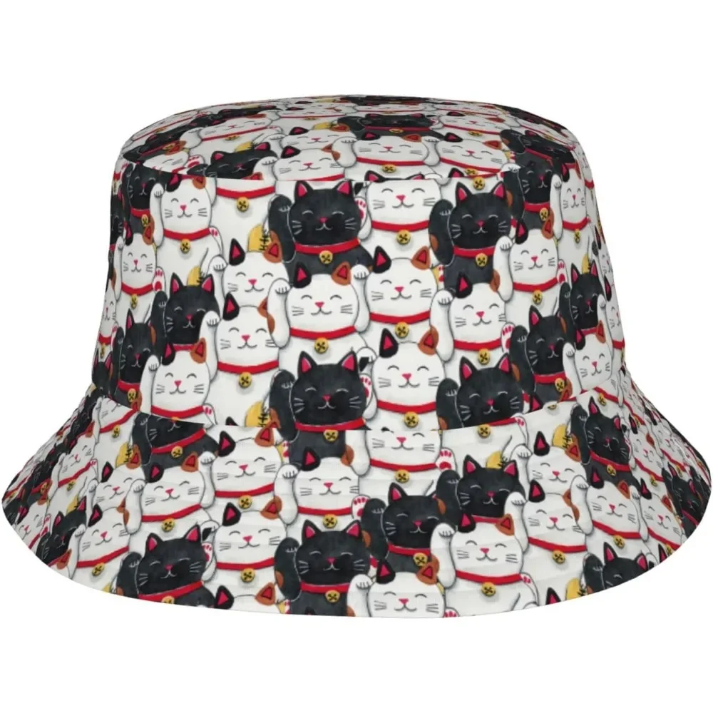 Fortune Cat Hip Hop Gorras 여름 유니섹스 프린트 버킷 햇, 야외..