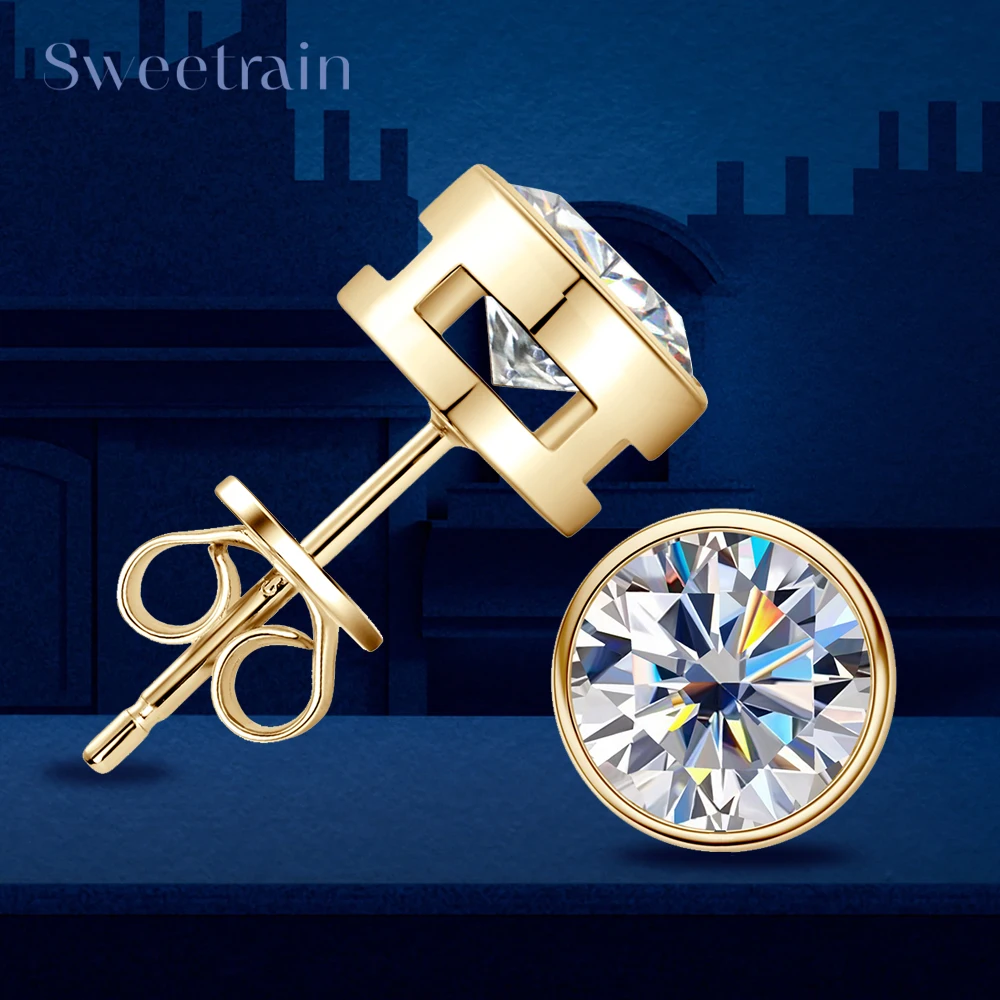 

Luxury 925 Silver Moissanite Earring Original Certified Plated 18k Yellow Gold 2ct Diamond Stud Earrings for Women Men Jewelry