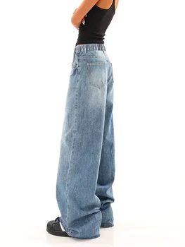 Vintage-washed relaxed straight-leg denim jeans with a preppy style for young teens, featuring a loose wide-leg design 3