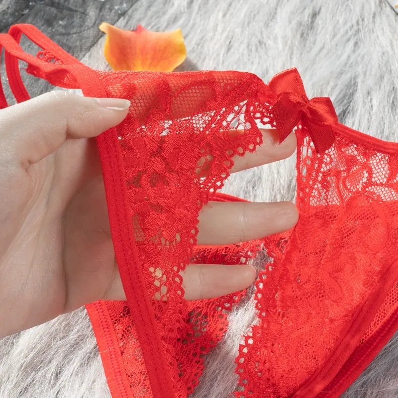 Women Lingerie Sexy Open Crotch Panties Thong Exotic Lace Transparent Crotchless G String Underwear
