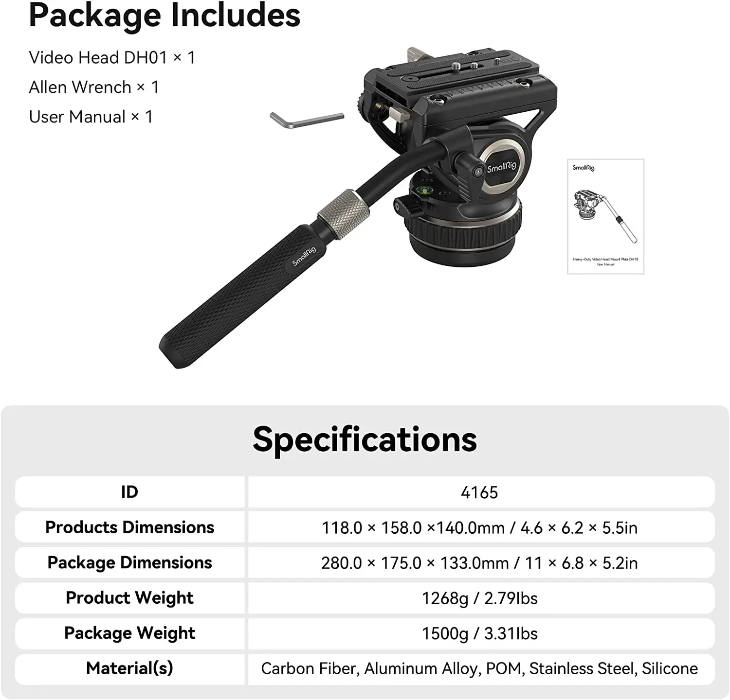 DH10 Heavy Duty Tripod Fluid Video Head with Flat Base Adjustable Handle for Ma