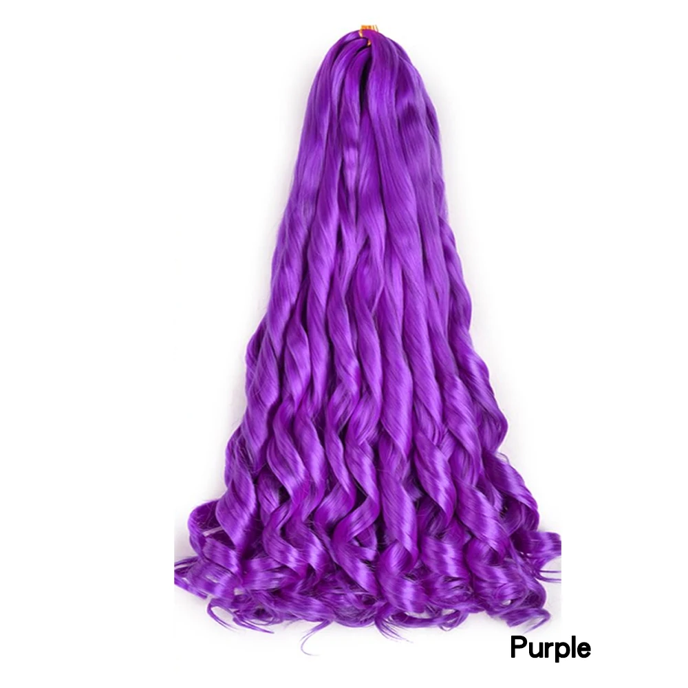 French Curly Braiding Hair 22Inch Bouncy Purple Braiding Hair Pre Stretched Synthetic Loose Wavy Crochet Braids Hair Extensions 5