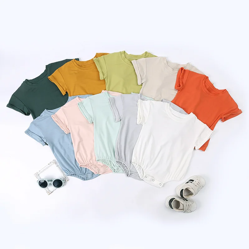 

2024 New Summer Infant Romper Bamboo Fiber Solid Color Round Neck T-Shirt Short Sleeve Newborns Bodysuit Baby Jumpsuit 3-24M