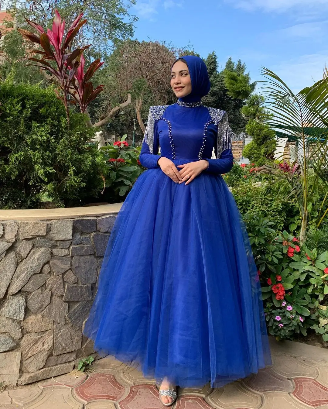 

Saudi Arabia Gorgeous Prom Dresses 2023 Tulle A-line Tassels Beads Royal Blue Formal Evening Dresses Robes De فساتين مناسبة رسم