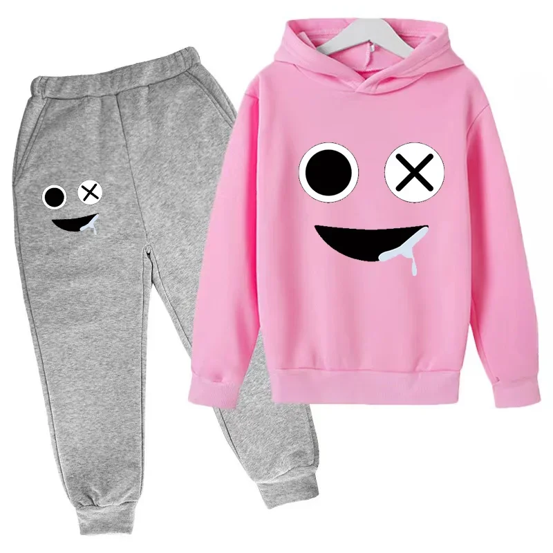 thumbnail image 1 of Sudadera con capucha y pantalón con estampado de cara sonriente para niños, traje de 2 piezas, ropa de moda para niños y niñas, sudadera, conjunto deportivo para bebés y adolescentes, 1 of 5