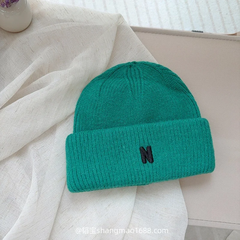 Korean Children's Autumn Winter New N-letter Knitted Hats for Boys Girls Simple Versatile Baby Foreign-style Wool Pullover Hat