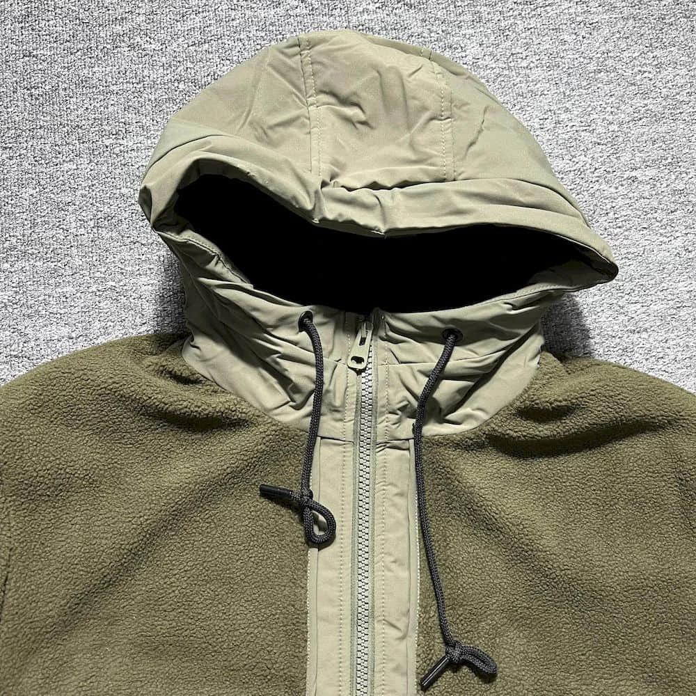 Description Picture 3 of itemPolar Fleece Patchwork Coat Japan Style Cargo Spliced Thick Parkas Workwear Large Pocket Padded Coat Winter Oversized Hooded Top